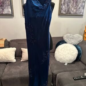 Long navy blue embellished gown